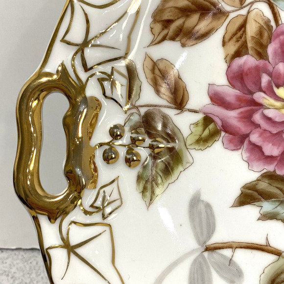 CT Germany Porcelain Plate Hand Painted Floral Pink Flowers Console Decorative - Picture 2 of 10